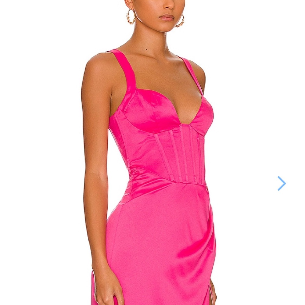 NBD Hot Pink Satin Bustier Maxi Dress